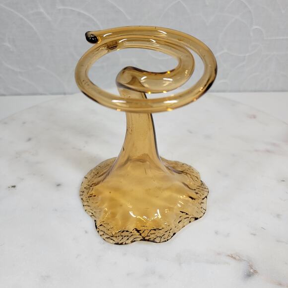 Vintage Handblown Glass Flower Vase 5" Amber Swirl Stem Murano Elegant - Picture 5 of 13